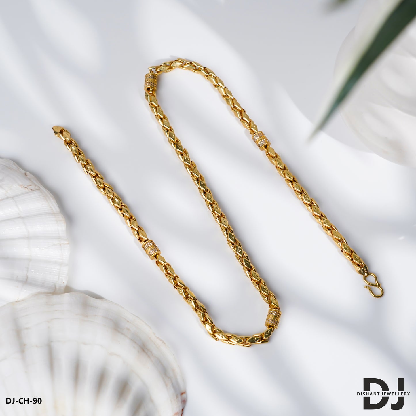 Gold Plated Diamond bolt kaju katli Design Best Quality Chain for Men. (CH-90)