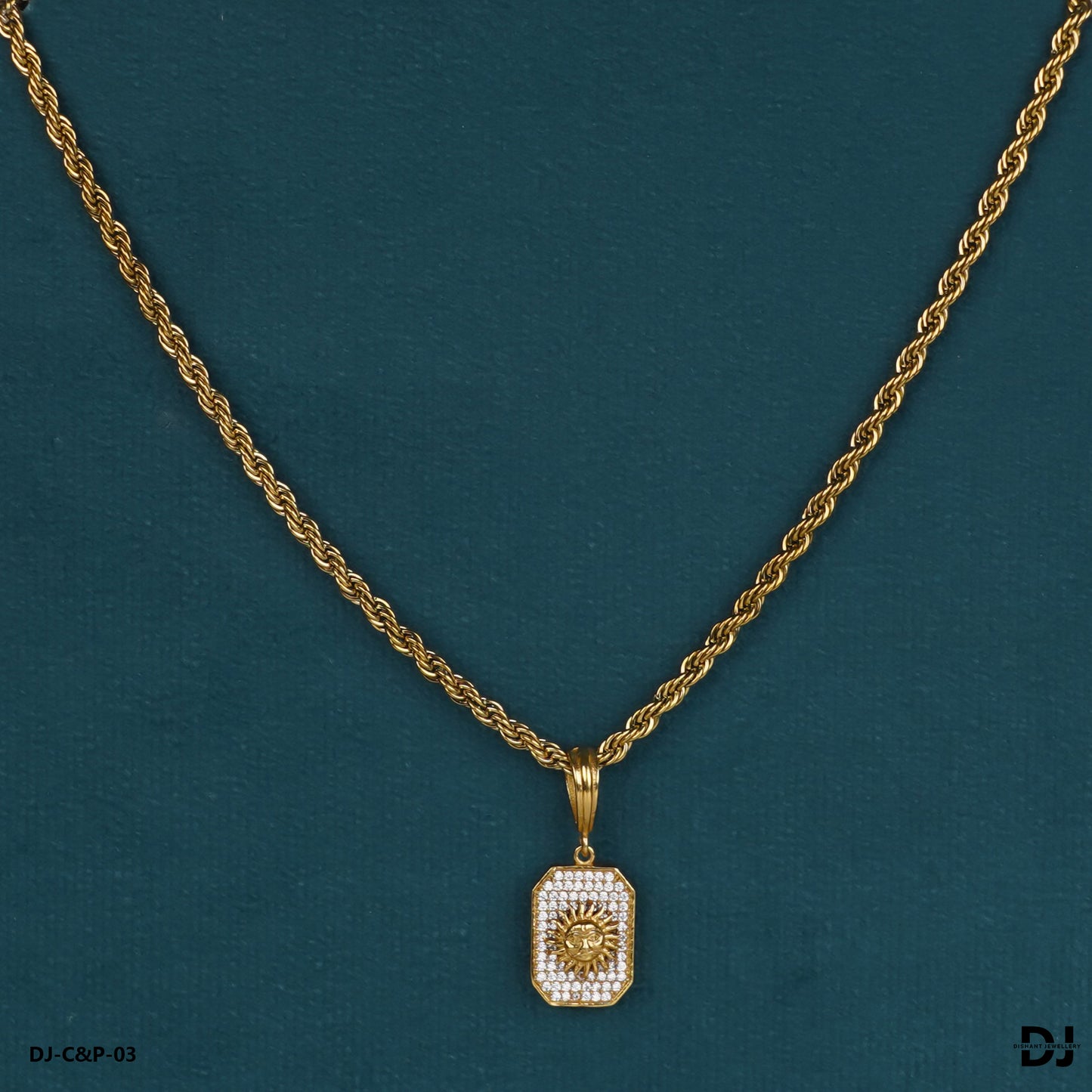 Classical Gold forming Chain with SURYA DIAMOND pendal for Men.(CP-03)