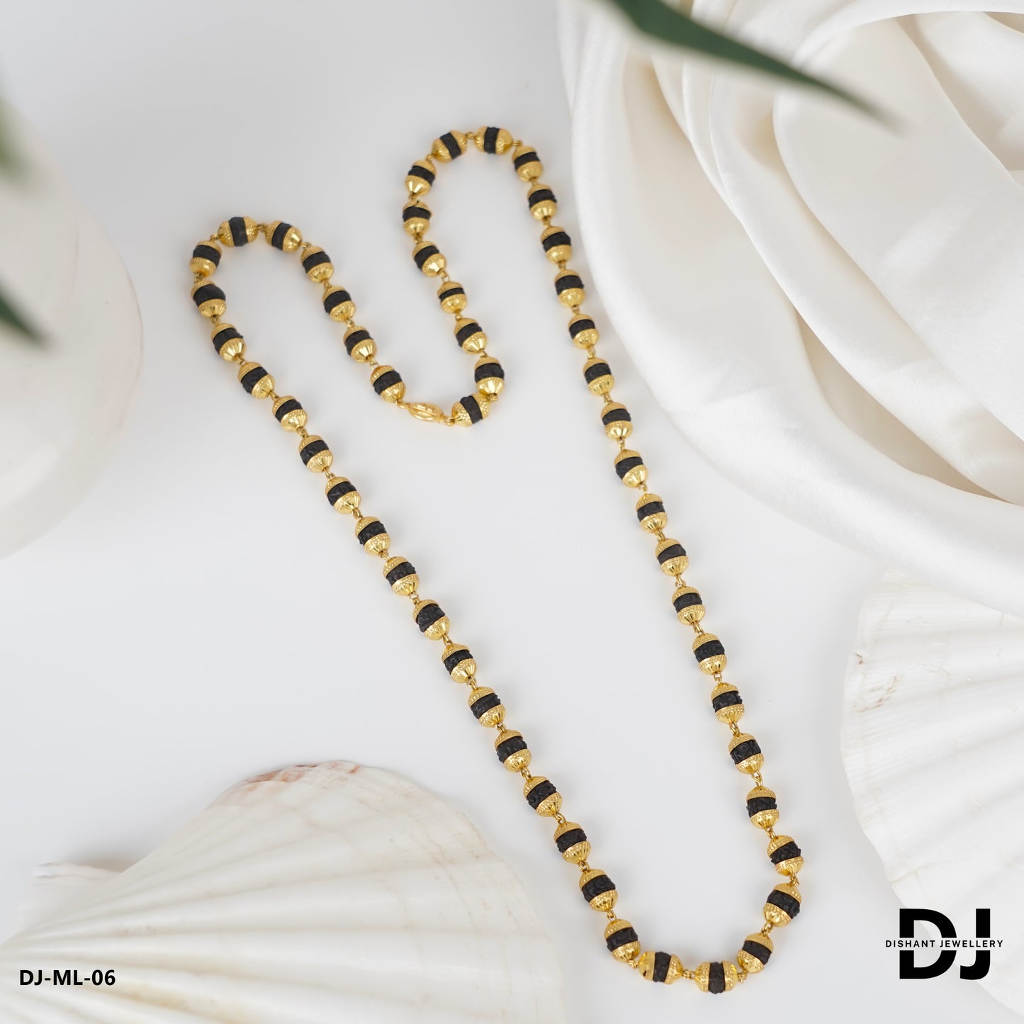 New 6 mm Gold Plated Rudraksha mala for Men.(ML-06)