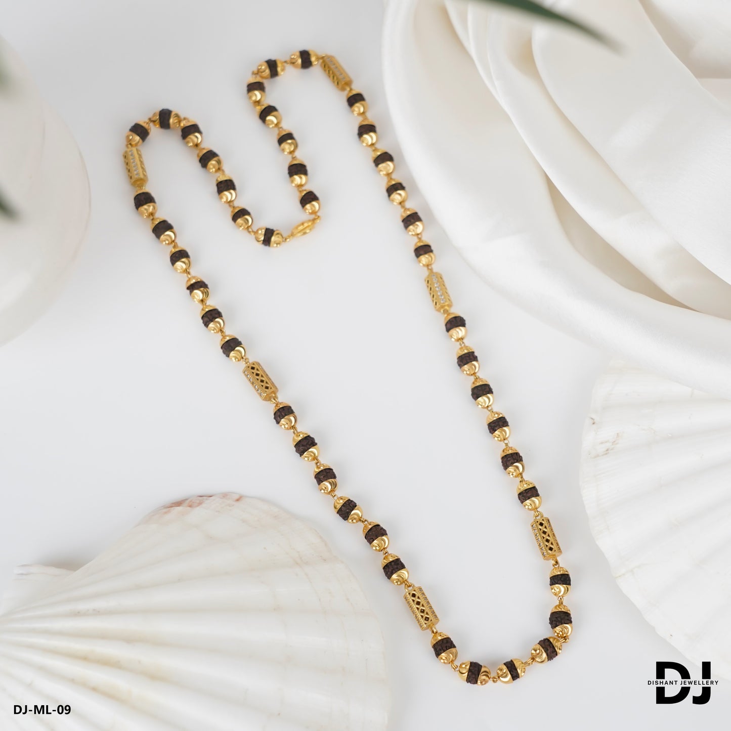 New 6 mm Gold Plated Rudraksha mala With Hexagon Shape bolt for Men.(ML-09)