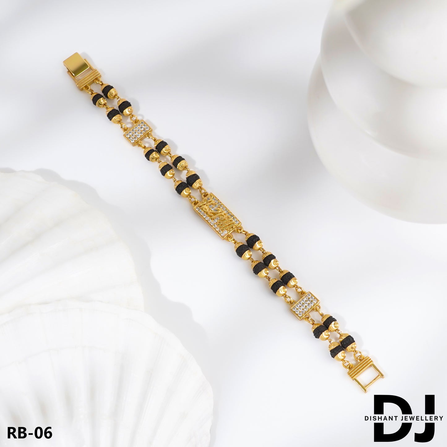 RAM Design 2 Line Rudraksha With Diamond Gold Bracelet for Men.(RB-06)