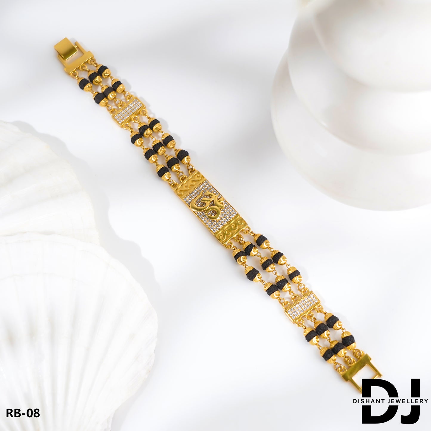 3 Line OM Rudraksha Gold Bracelet for Men.(RB-08)