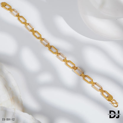 Gold Plated Flat Hexa Interlinked Design Daimond Bracelet For Men.(BR-12)