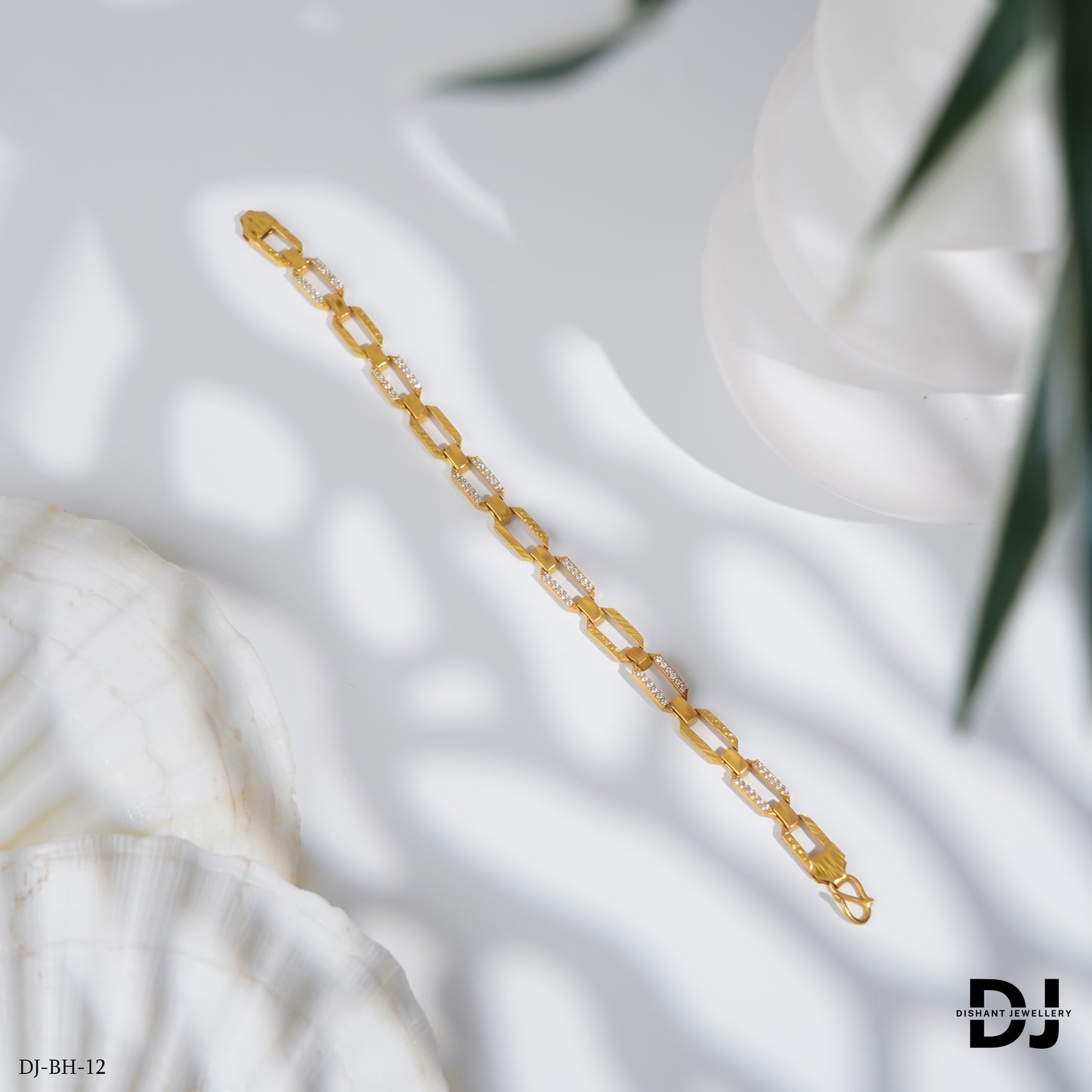 Gold Plated Flat Hexa Interlinked Design Daimond Bracelet For Men.(BR-12)