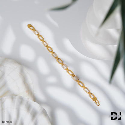 Gold Plated Flat Hexa Interlinked Design Daimond Bracelet For Men.(BR-12)