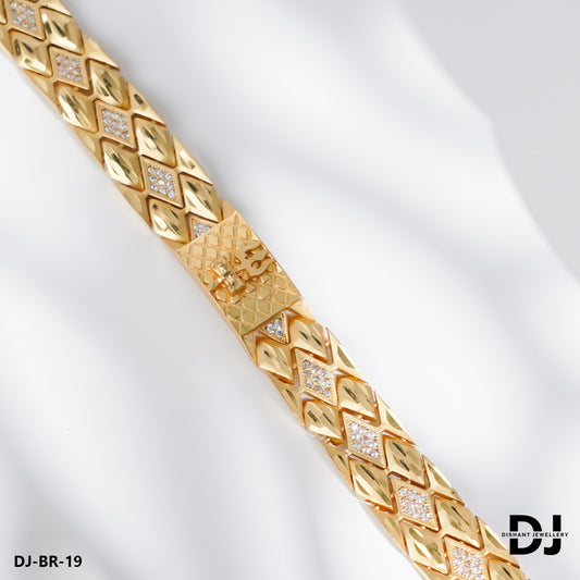 Primium Quality AD DIAMOND with TRISHUL Gold Plated Bracelet for Men(BR-19)