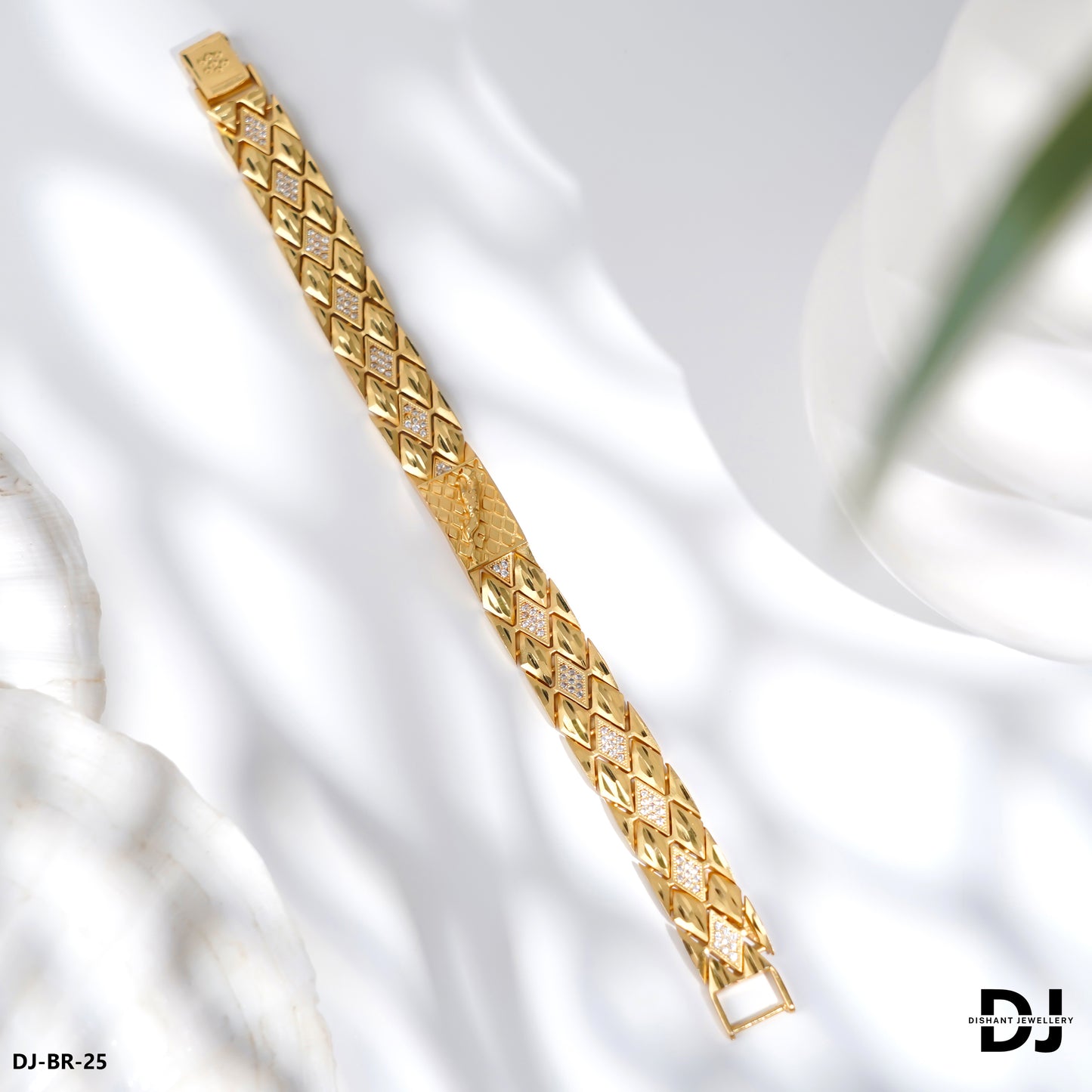 Primium Quality AD DIAMOND with JAGUAR Gold Plated Bracelet for Men(BR-25)