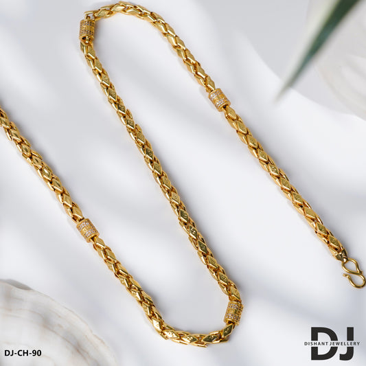 Gold Plated Diamond bolt kaju katli Design Best Quality Chain for Men. (CH-90)
