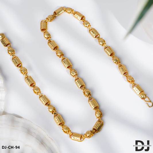 New Gold Plated 2 In 1 Latest Design Nawabi And Round Cap Chain for Men. (CH-94)