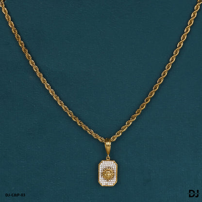 Classical Gold forming Chain with SURYA DIAMOND pendal for Men.(CP-03)
