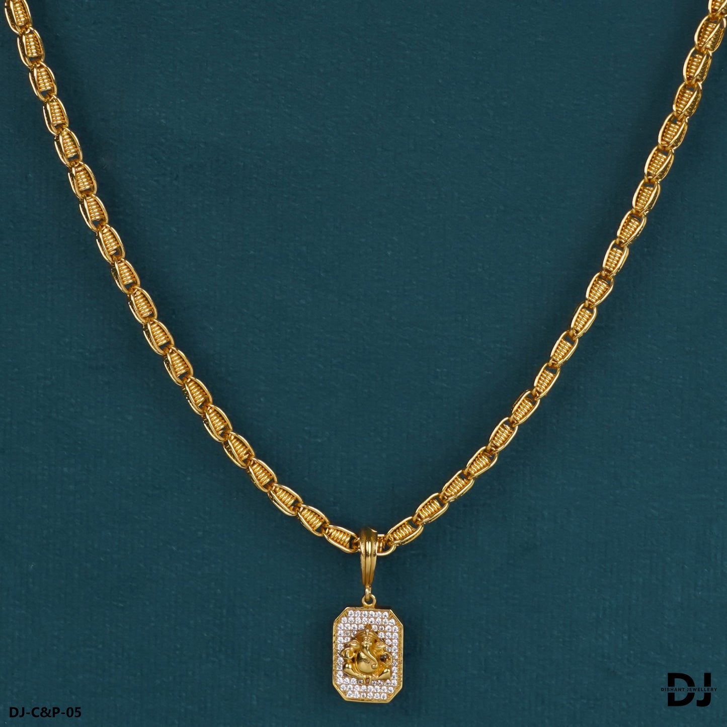 Classical Gold forming Chain with Ganesh Diamond pendal for Men.(CP-05)