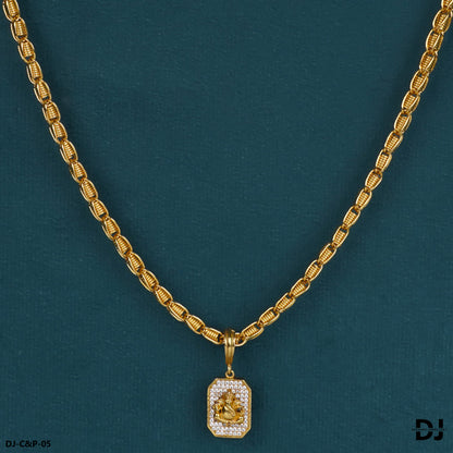 Classical Gold forming Chain with Ganesh Diamond pendal for Men.(CP-05)