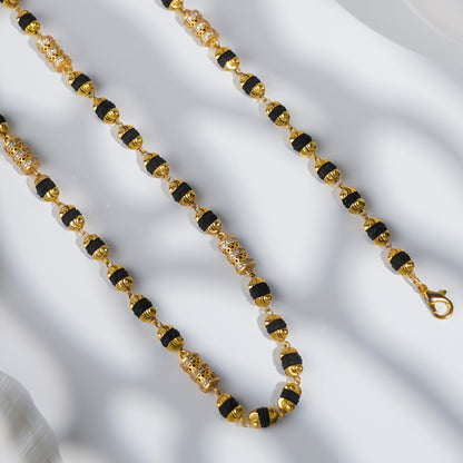 New Gold Forming  Rudraksha Mala And Superior Diamond Kashtabhanjan Dev Pendant For Men.(M&P-01)