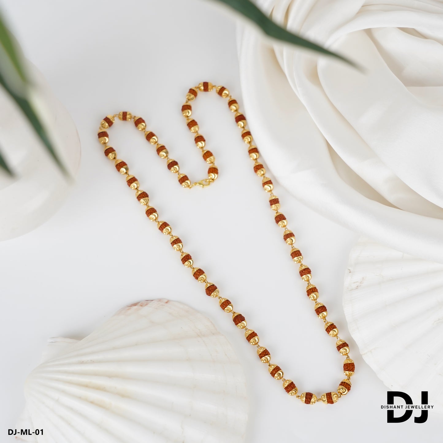 New 6 mm Gold Plated Rudraksha mala for Men.(ML-01)
