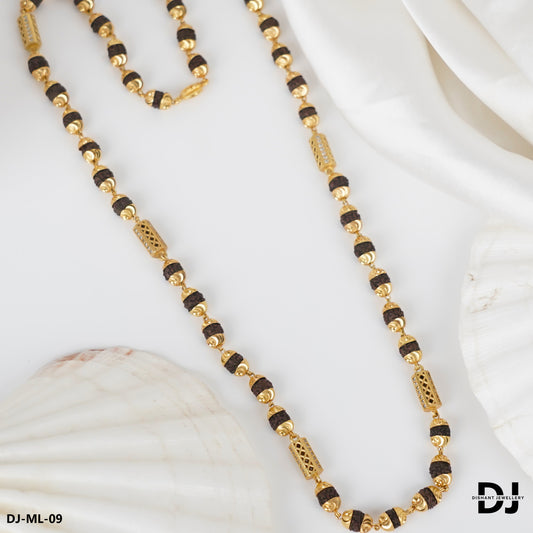 New 6 mm Gold Plated Rudraksha mala With Hexagon Shape bolt for Men.(ML-09)