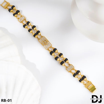 mercedes Design 2 Line Rudraksha With Diamond Gold Bracelet for Men.(RB-01)