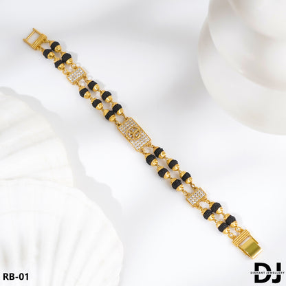 mercedes Design 2 Line Rudraksha With Diamond Gold Bracelet for Men.(RB-01)