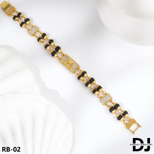 MAHAKAL Design 2 Line Rudraksha With Diamond Gold Bracelet for Men.(RB-02)