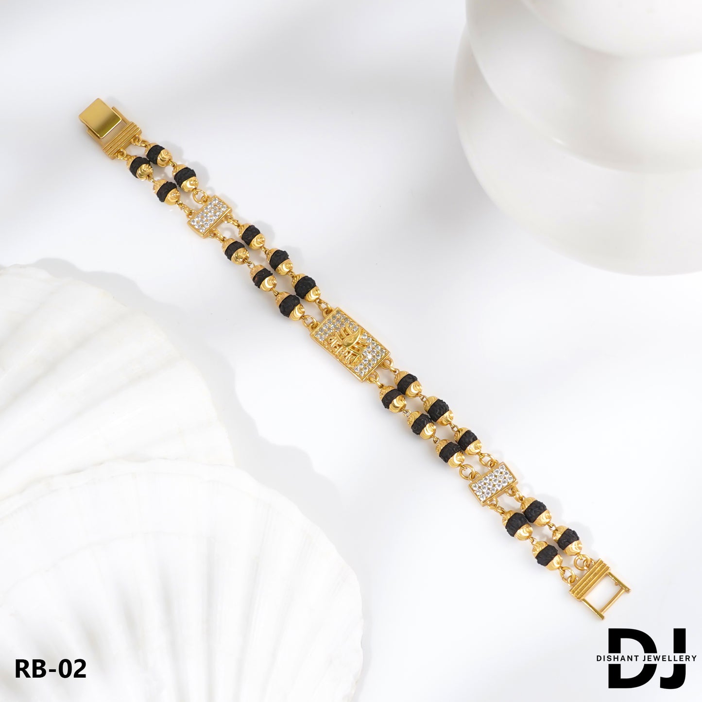 MAHAKAL Design 2 Line Rudraksha With Diamond Gold Bracelet for Men.(RB-02)
