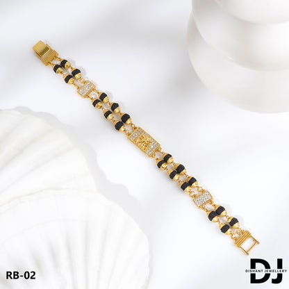 MAHAKAL Design 2 Line Rudraksha With Diamond Gold Bracelet for Men.(RB-02)