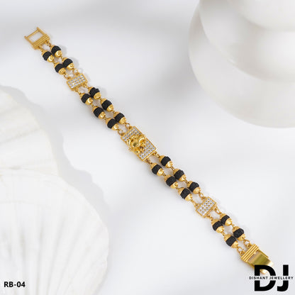 GANESH Design 2 Line Rudraksha With Diamond Gold Bracelet for Men.(RB-04)
