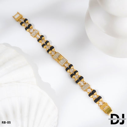 Satyamev Jayate Design 2 Line Rudraksha With Diamond Gold Bracelet for Men.(RB-05)