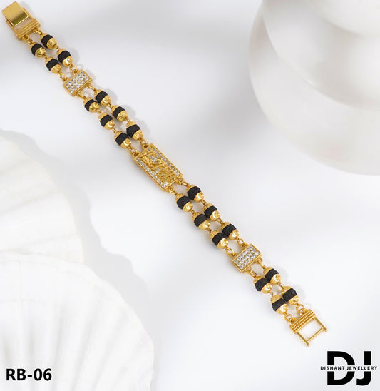RAM Design 2 Line Rudraksha With Diamond Gold Bracelet for Men.(RB-06)