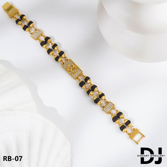 OM Design 2 Line Rudraksha With Diamond Gold Bracelet for Men.(RB-07)