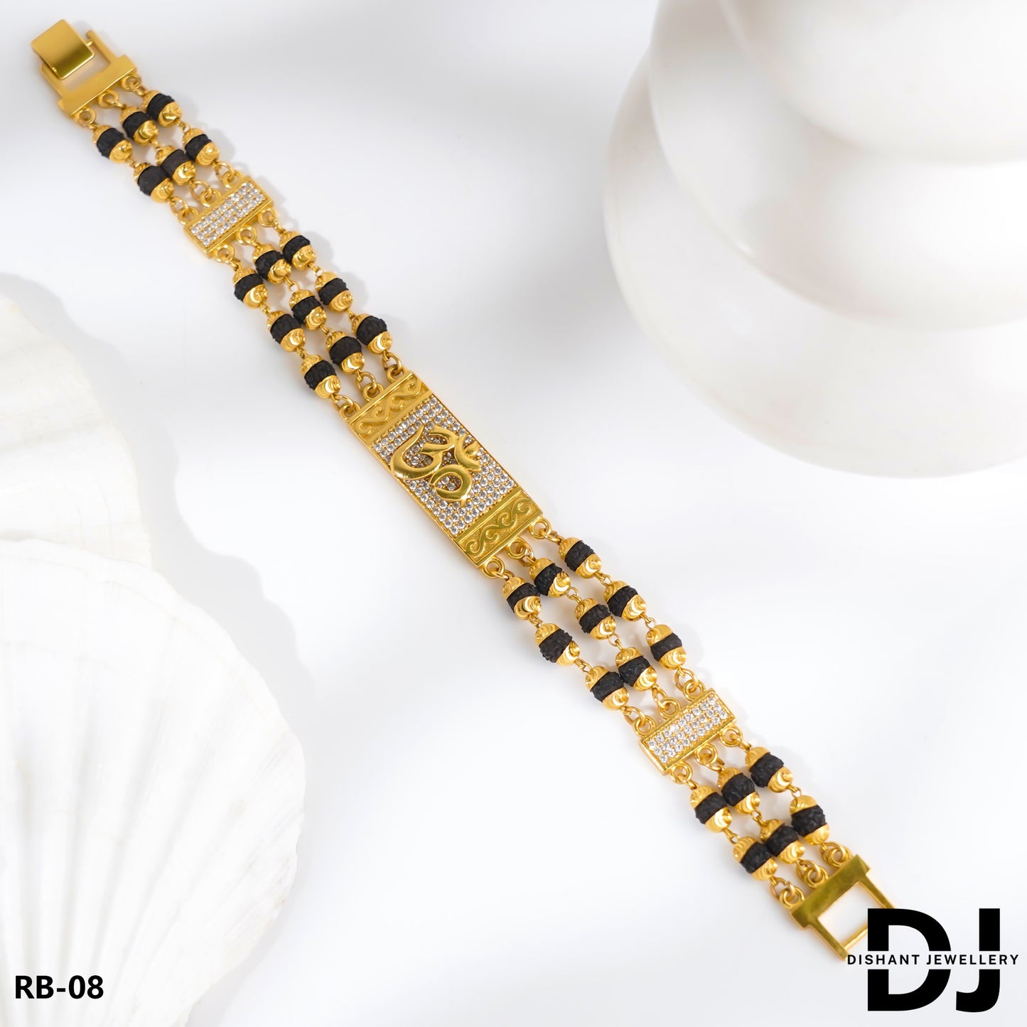3 Line OM Rudraksha Gold Bracelet for Men.(RB-08)
