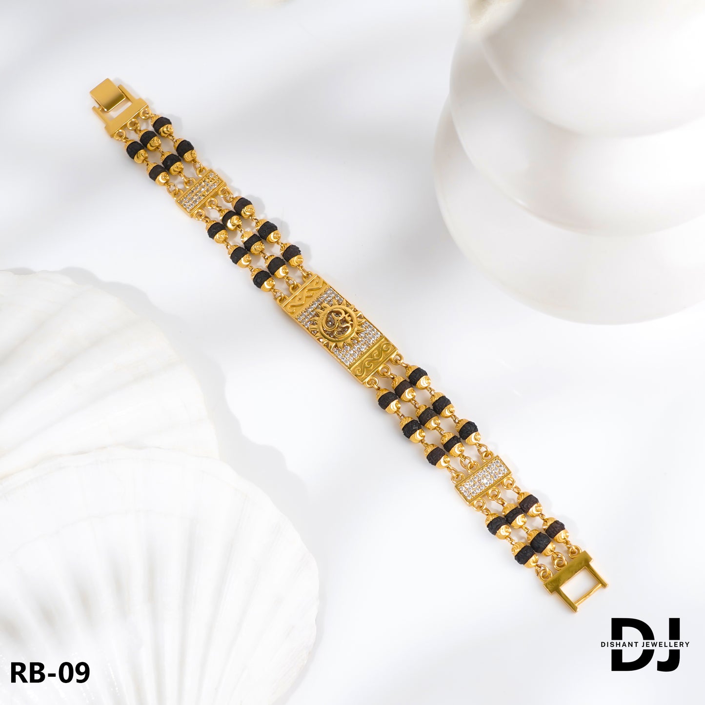 Extra ordinary Design 3 Line OM Rudraksha Gold Bracelet for Men.(RB-09)